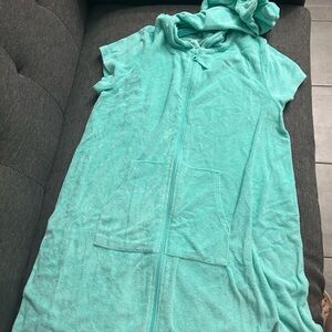 Aqua Hooded Zip-Up Cover-Up